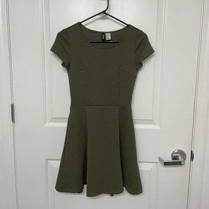 Olive Bubble Pleated Skater Dress